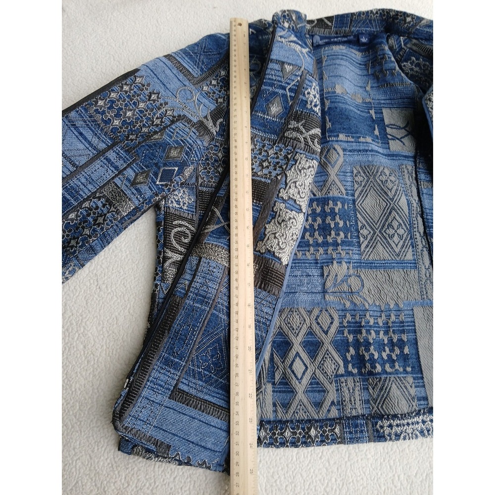 Susan Graver Tapestry Jacket Womens L Blue Patchwork Art Zip Mandarin Collar - Picture 5 of 7